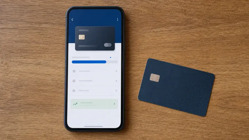 Pessoa consulta no celular o aplicativo do banco para acompanhar limite do cartão de crédito.