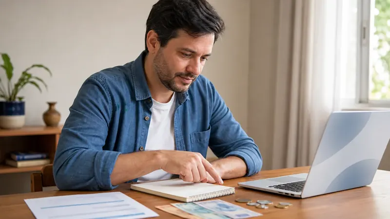 Homem consulta notebook e anotações para entender Tesouro Direto para iniciantes.